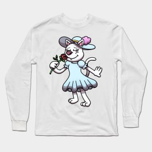 Female White Cat Smelling Flower Long Sleeve T-Shirt